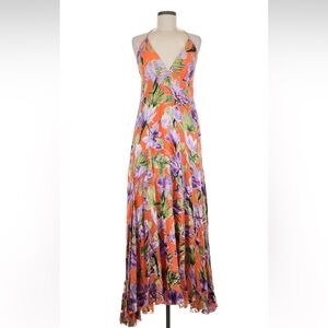 Alice + Olivia Silk Floral Maxi Dress - Orange and Purple